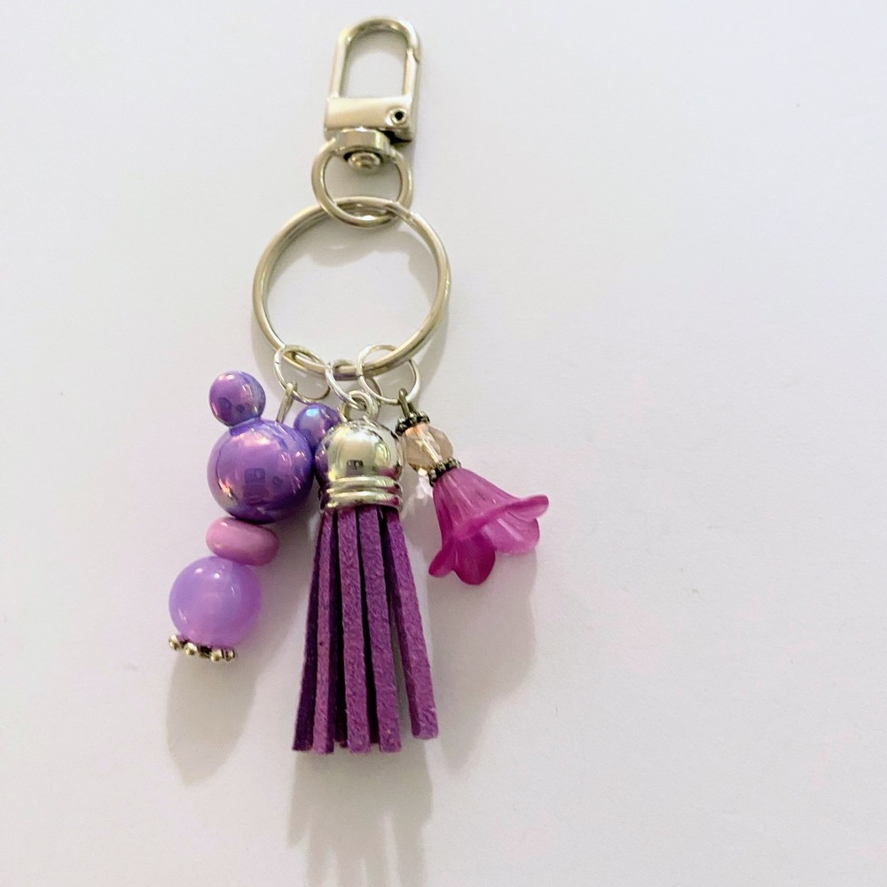 Purple Beaded Mickey Mouse Keychain or purse charm with Tassel